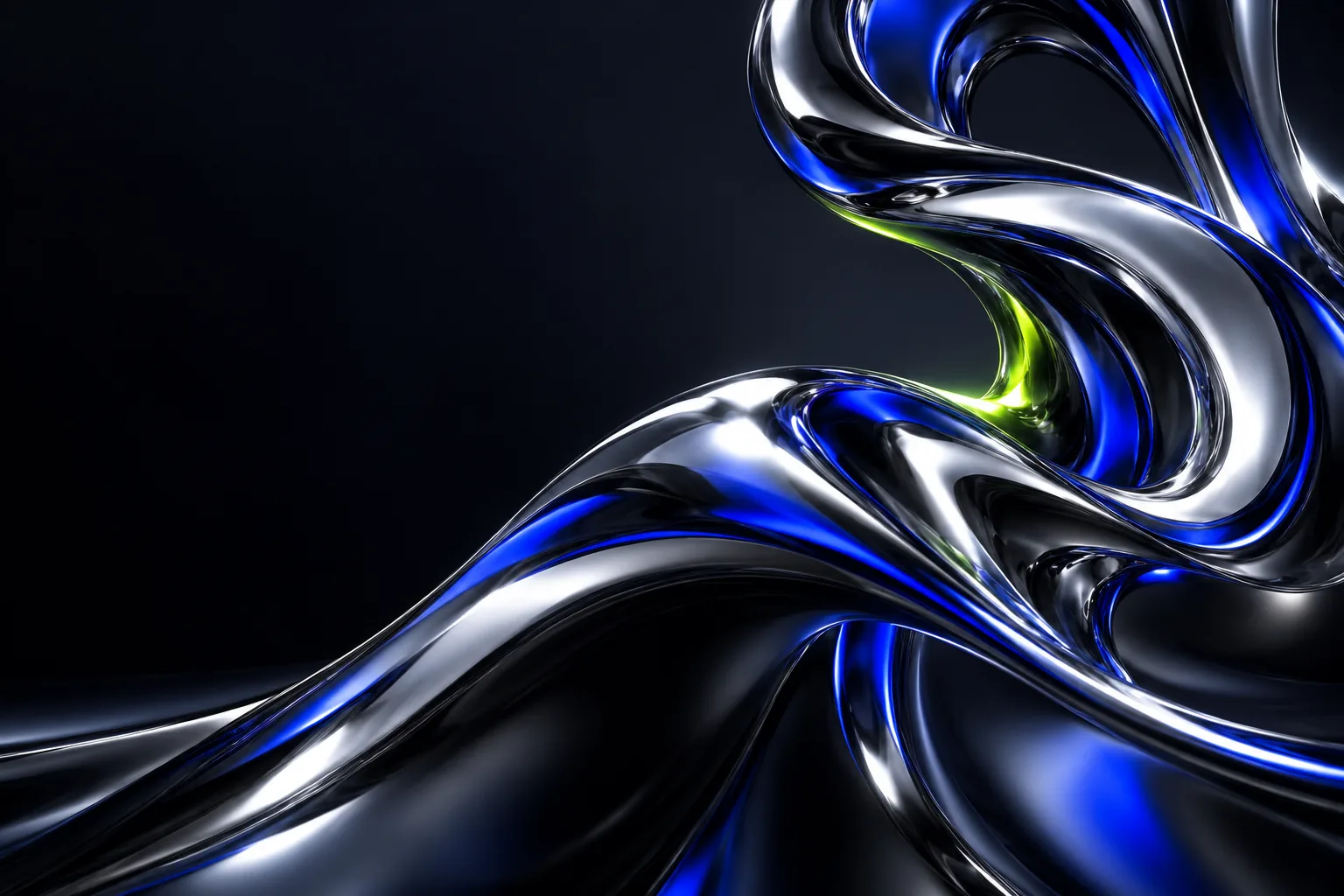 Abstrakte Chromformen mit ultramarinblauen Reflexionen
